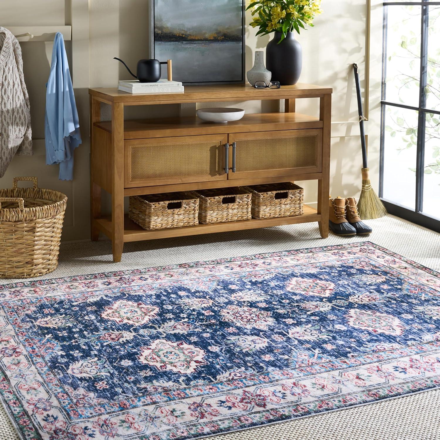 imageMartha Stewart x SAFAVIEH Machine Washable Area Rug Collection 5 x 8 Navy amp Beige Slip Resistant amp Easy Cleaning Ideal for Ideal for Living Room Bedroom Dining Space MSRW196NNavyBeige