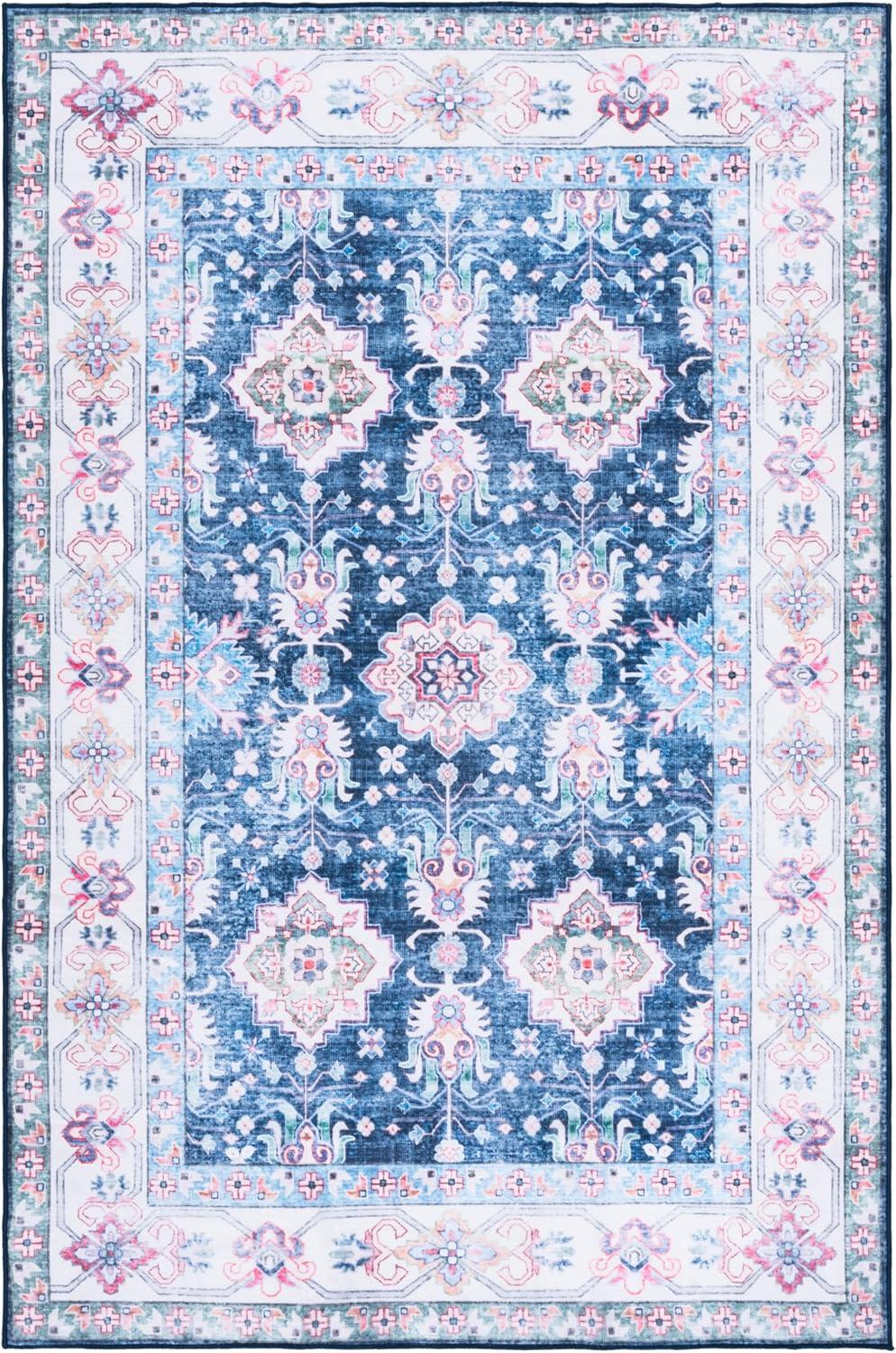 imageMartha Stewart x SAFAVIEH Machine Washable Area Rug Collection 5 x 8 Navy amp Beige Slip Resistant amp Easy Cleaning Ideal for Ideal for Living Room Bedroom Dining Space MSRW196NNavyBeige