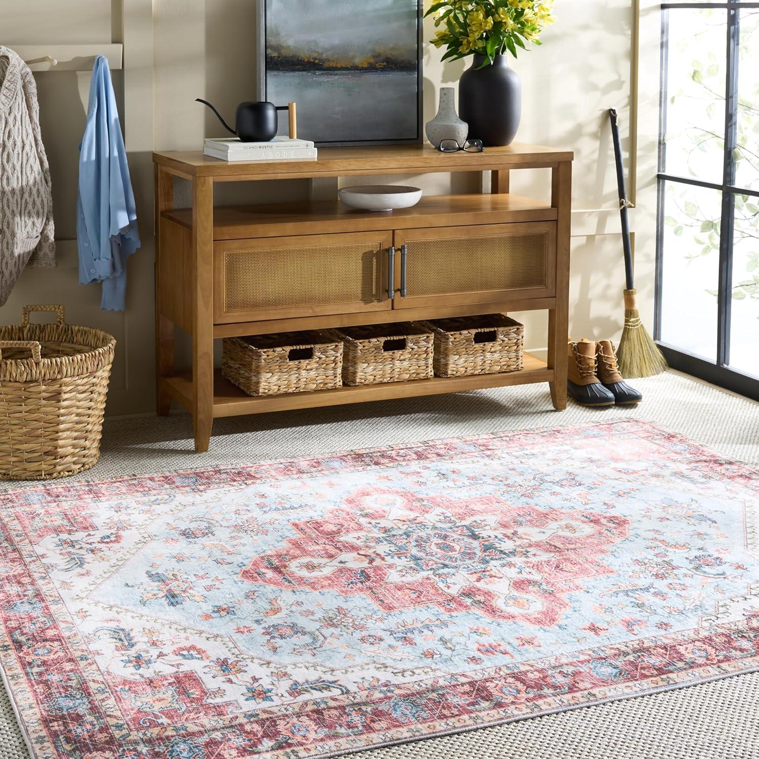 imageMartha Stewart x SAFAVIEH Machine Washable Area Rug Collection 5 x 8 Red amp Blue Slip Resistant amp Easy Cleaning Ideal for Ideal for Living Room Bedroom Dining Space MSRW148MRedBlue