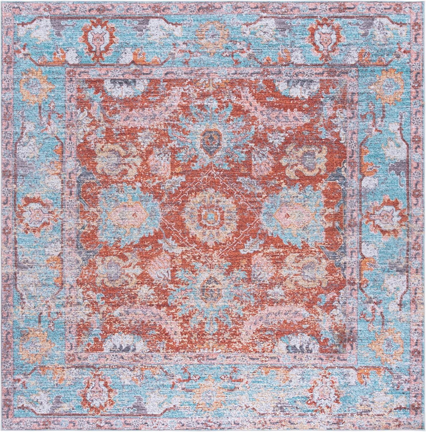 imageMartha Stewart x SAFAVIEH Machine Washable Area Rug Collection 5 x 8 Turquoise amp Rust Slip Resistant amp Easy Cleaning Ideal for Ideal for Living Room Bedroom Dining Space MSRW108KTurquoiseRust