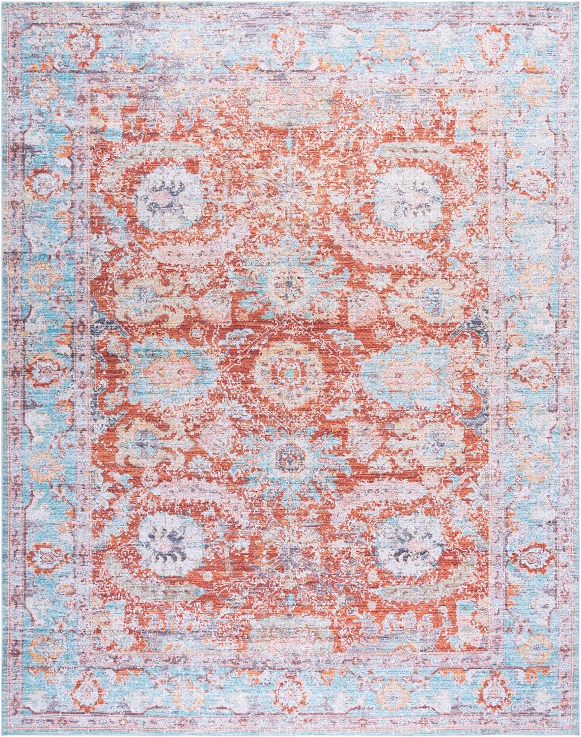 imageMartha Stewart x SAFAVIEH Machine Washable Area Rug Collection 5 x 8 Turquoise amp Rust Slip Resistant amp Easy Cleaning Ideal for Ideal for Living Room Bedroom Dining Space MSRW108KTurquoiseRust