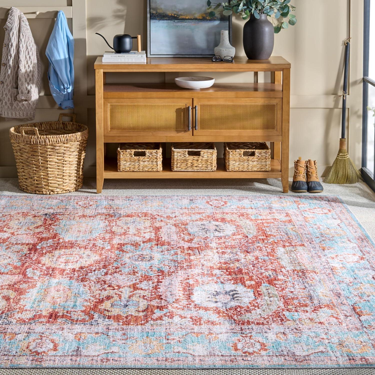 imageMartha Stewart x SAFAVIEH Machine Washable Area Rug Collection 5 x 8 Turquoise amp Rust Slip Resistant amp Easy Cleaning Ideal for Ideal for Living Room Bedroom Dining Space MSRW108KTurquoiseRust