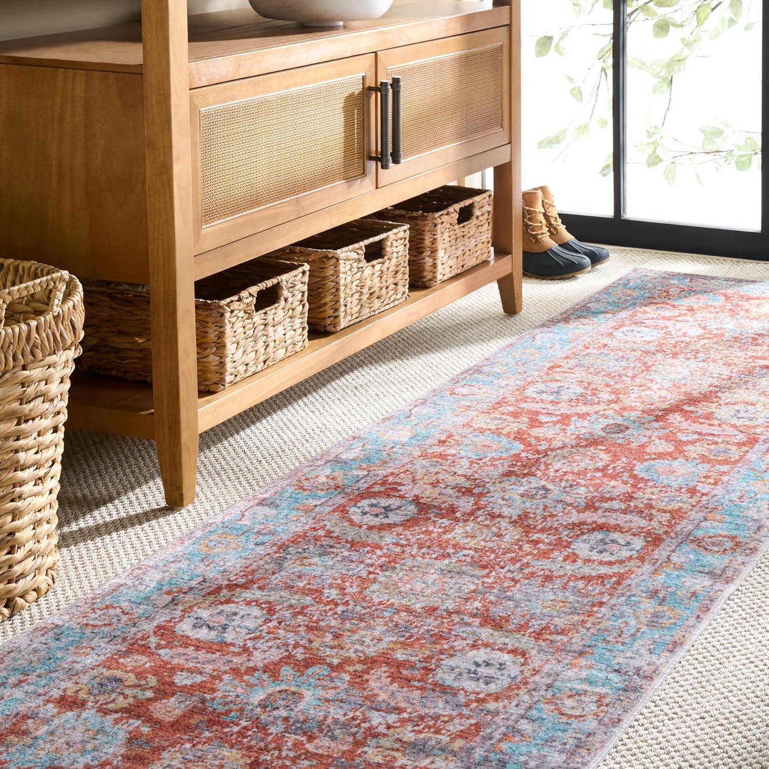 imageMartha Stewart x SAFAVIEH Machine Washable Area Rug Collection 5 x 8 Turquoise amp Rust Slip Resistant amp Easy Cleaning Ideal for Ideal for Living Room Bedroom Dining Space MSRW108KTurquoiseRust