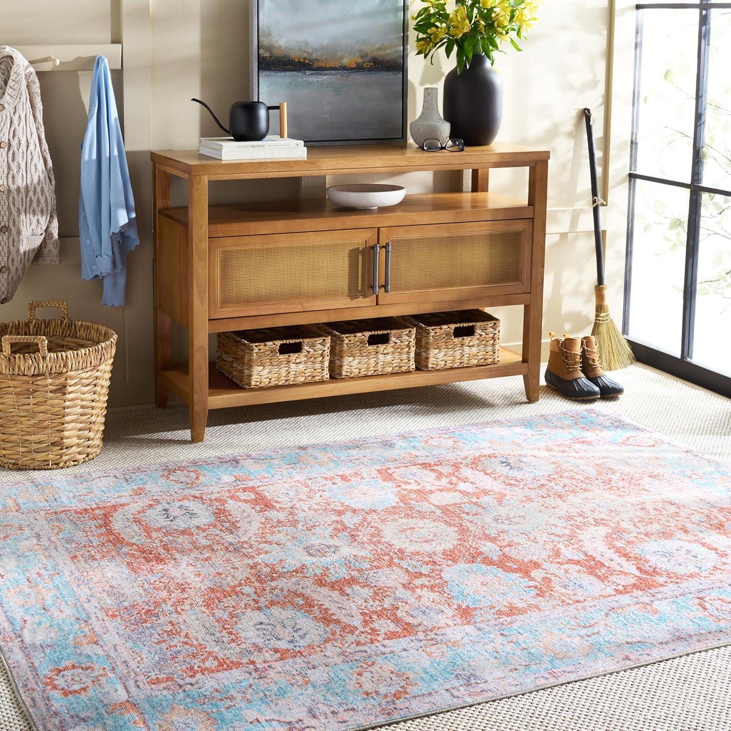 imageMartha Stewart x SAFAVIEH Machine Washable Area Rug Collection 5 x 8 Turquoise amp Rust Slip Resistant amp Easy Cleaning Ideal for Ideal for Living Room Bedroom Dining Space MSRW108KTurquoiseRust