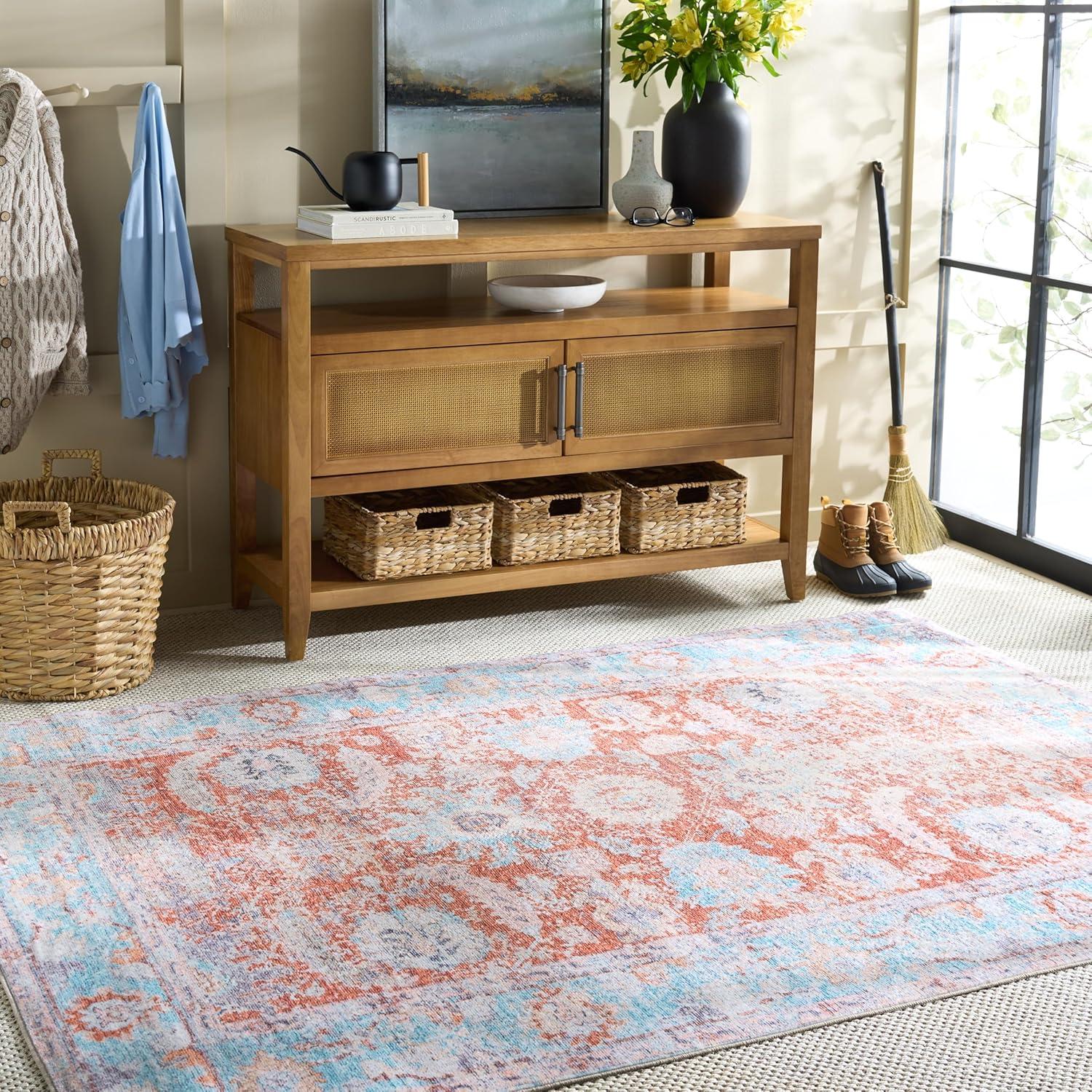 imageMartha Stewart x SAFAVIEH Machine Washable Area Rug Collection 5 x 8 Turquoise amp Rust Slip Resistant amp Easy Cleaning Ideal for Ideal for Living Room Bedroom Dining Space MSRW108KTurquoiseRust