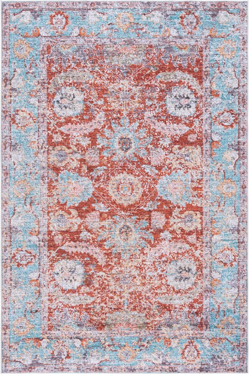 imageMartha Stewart x SAFAVIEH Machine Washable Area Rug Collection 5 x 8 Turquoise amp Rust Slip Resistant amp Easy Cleaning Ideal for Ideal for Living Room Bedroom Dining Space MSRW108KTurquoiseRust