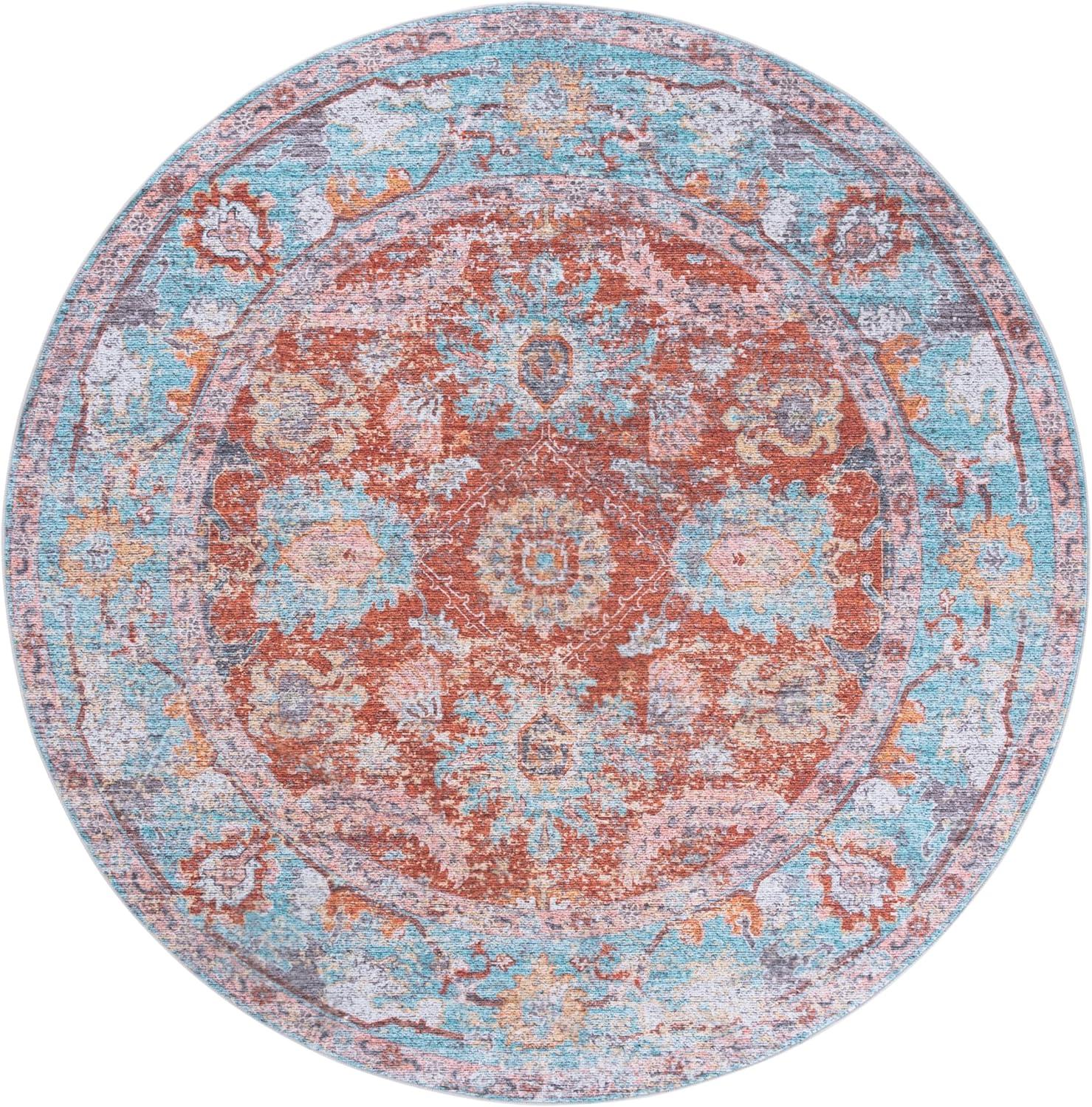 imageMartha Stewart x SAFAVIEH Machine Washable Area Rug Collection 5 x 8 Turquoise amp Rust Slip Resistant amp Easy Cleaning Ideal for Ideal for Living Room Bedroom Dining Space MSRW108KTurquoiseRust