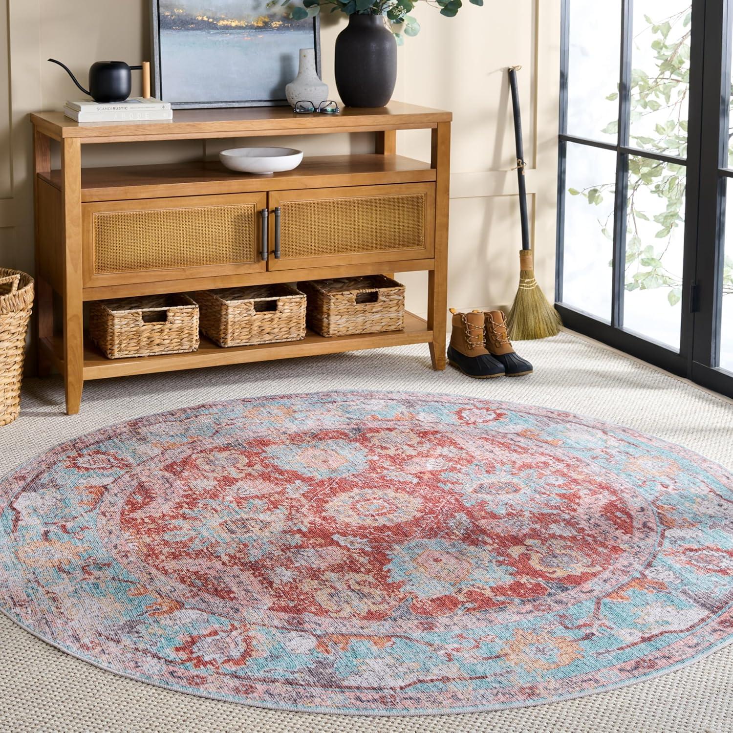 imageMartha Stewart x SAFAVIEH Machine Washable Area Rug Collection 5 x 8 Turquoise amp Rust Slip Resistant amp Easy Cleaning Ideal for Ideal for Living Room Bedroom Dining Space MSRW108KTurquoiseRust