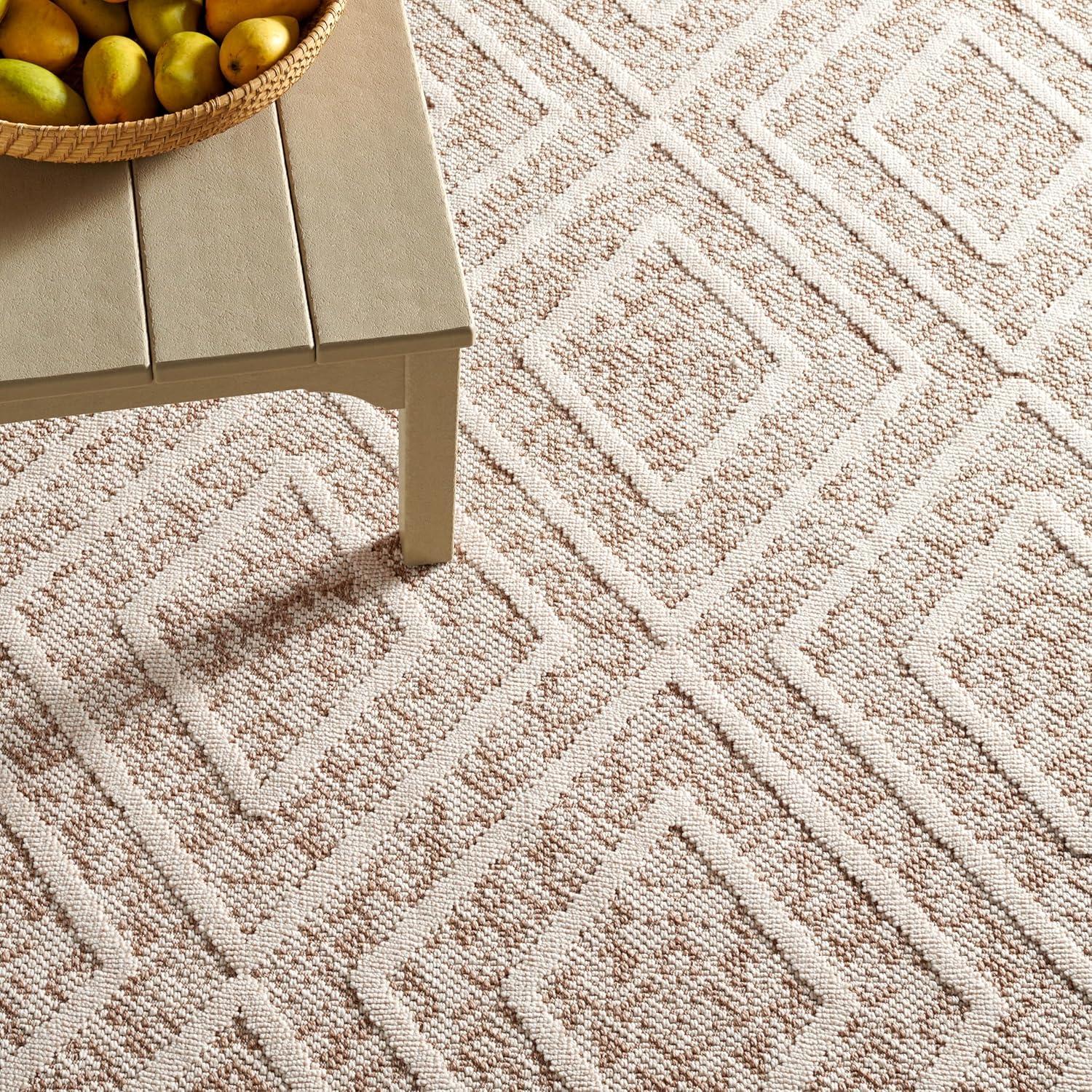 imageMartha Stewart x SAFAVIEH Outdoor Area Rug Collection 8 x 10 Light Beige amp Brown Weather Resistant amp Washable Ideal for Patio Backyard Mudroom Deck Dining Space MSRO218B