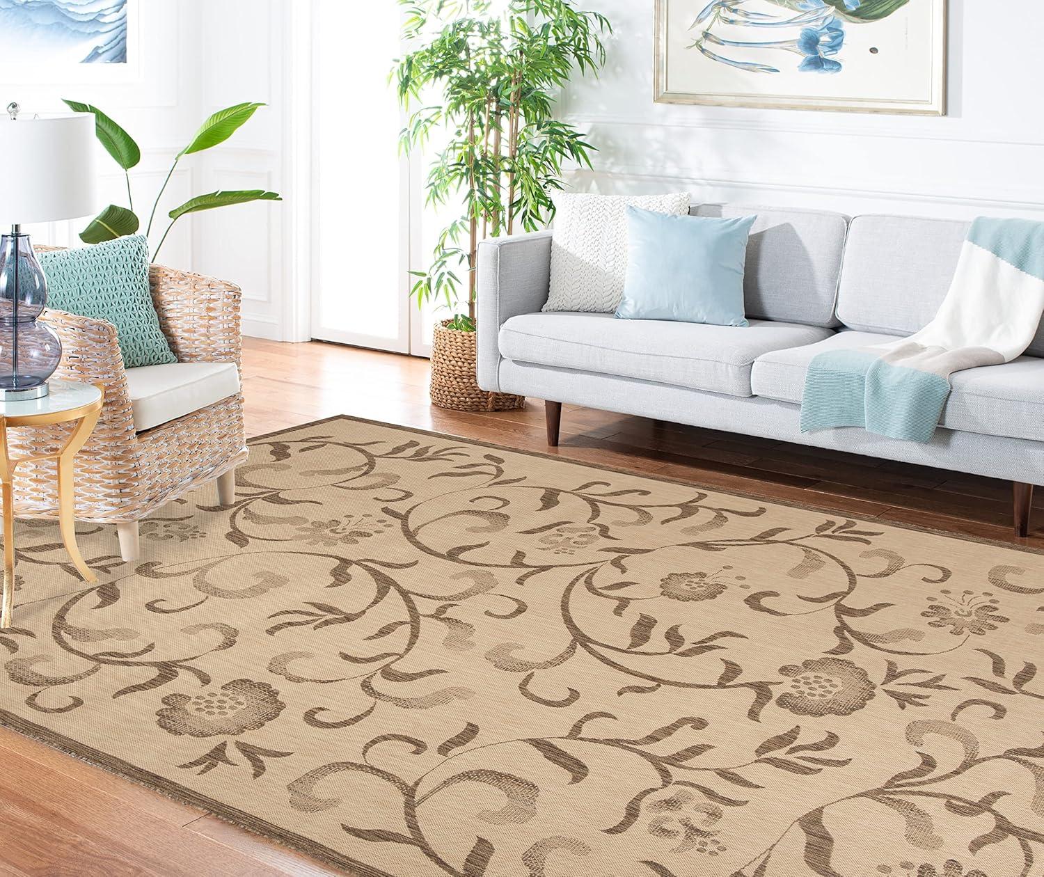 imageMartha Stewart x SAFAVIEH Outdoor Area Rug Collection 8 x 112 Cream amp Brown Weather Resistant amp Washable Ideal for Patio Backyard Mudroom Deck Dining Space MSR425112