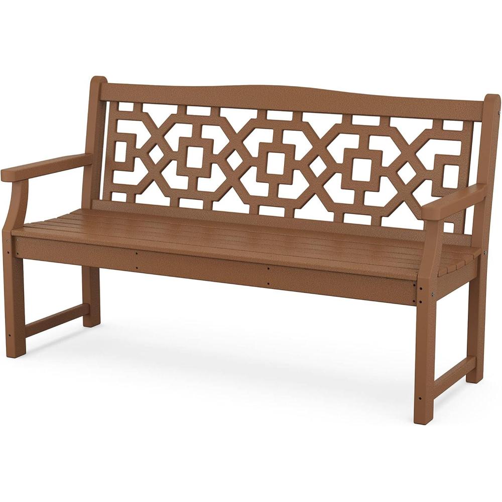 imageMartha Stewart by POLYWOOD Chinoiserie 60 Outdoor Bench Sand Durable AllWeather HDPE Garden Seat with Back Support Classic 3 Person Seating for Patio Porch amp Backyard Made in The USATeak