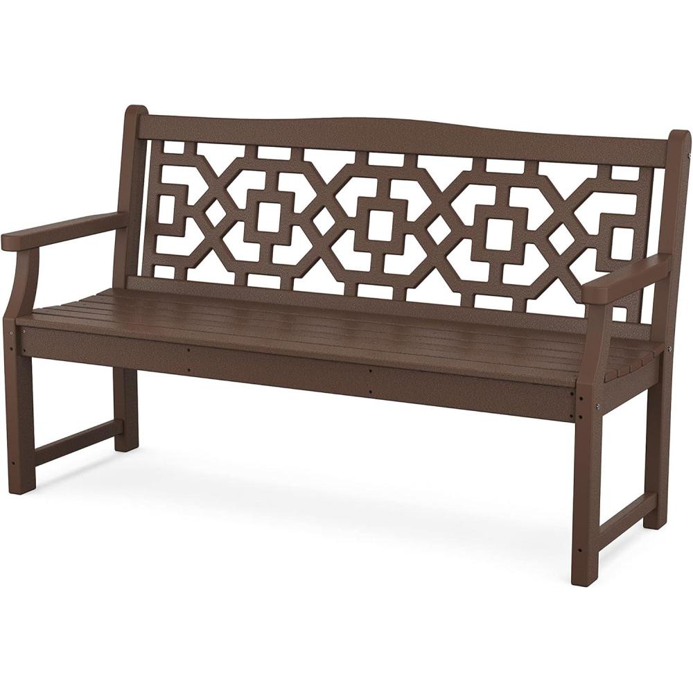 imageMartha Stewart by POLYWOOD Chinoiserie 60 Outdoor Bench Sand Durable AllWeather HDPE Garden Seat with Back Support Classic 3 Person Seating for Patio Porch amp Backyard Made in The USAMahogany
