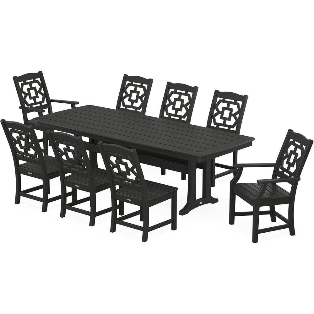 imageMartha Stewart by POLYWOOD Chinoiserie 9Piece Dining Set with Trestle Legs in TeakBlack