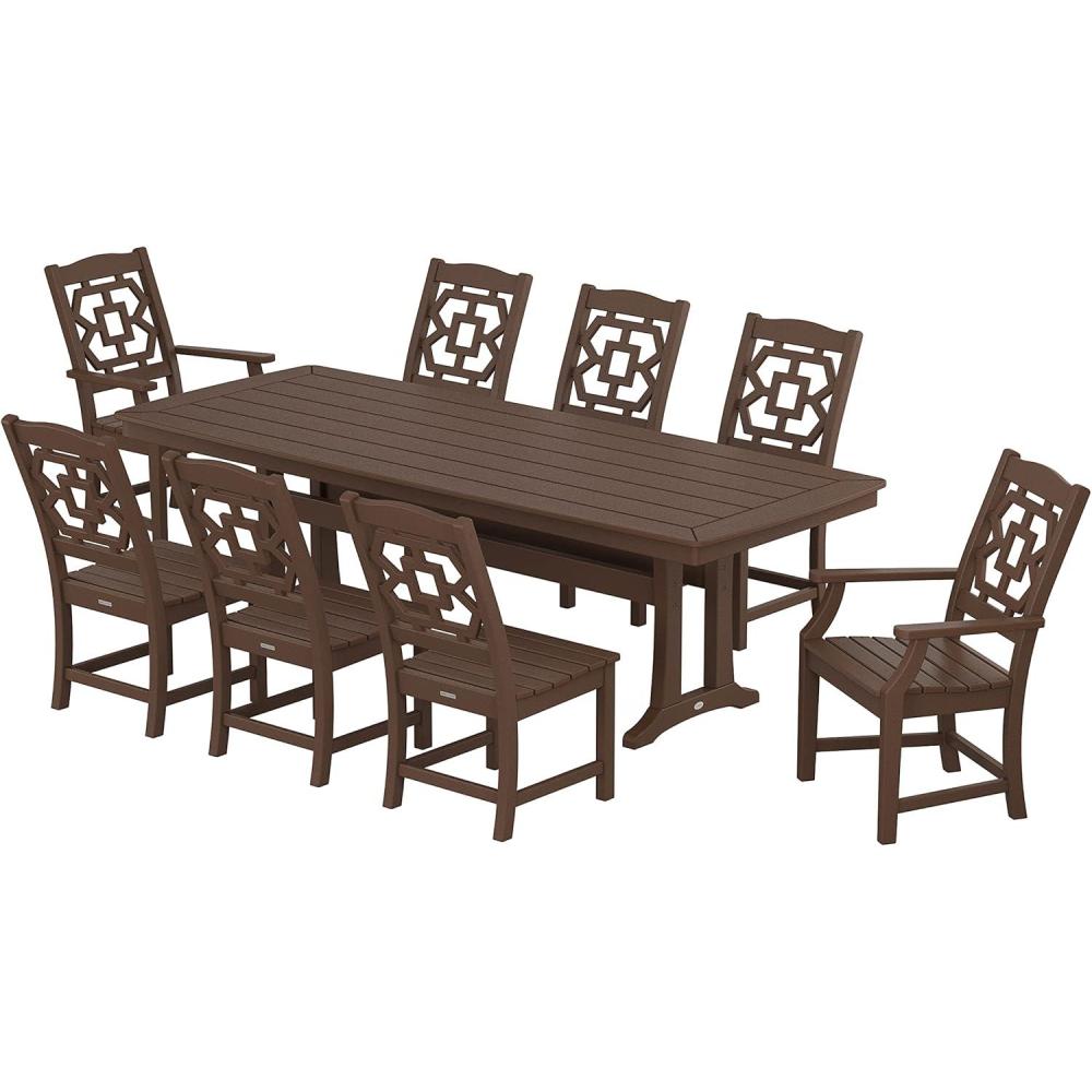 imageMartha Stewart by POLYWOOD Chinoiserie 9Piece Dining Set with Trestle Legs in TeakMahogany