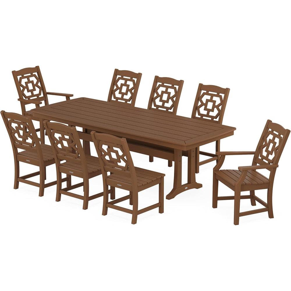 imageMartha Stewart by POLYWOOD Chinoiserie 9Piece Dining Set with Trestle Legs in TeakTeak
