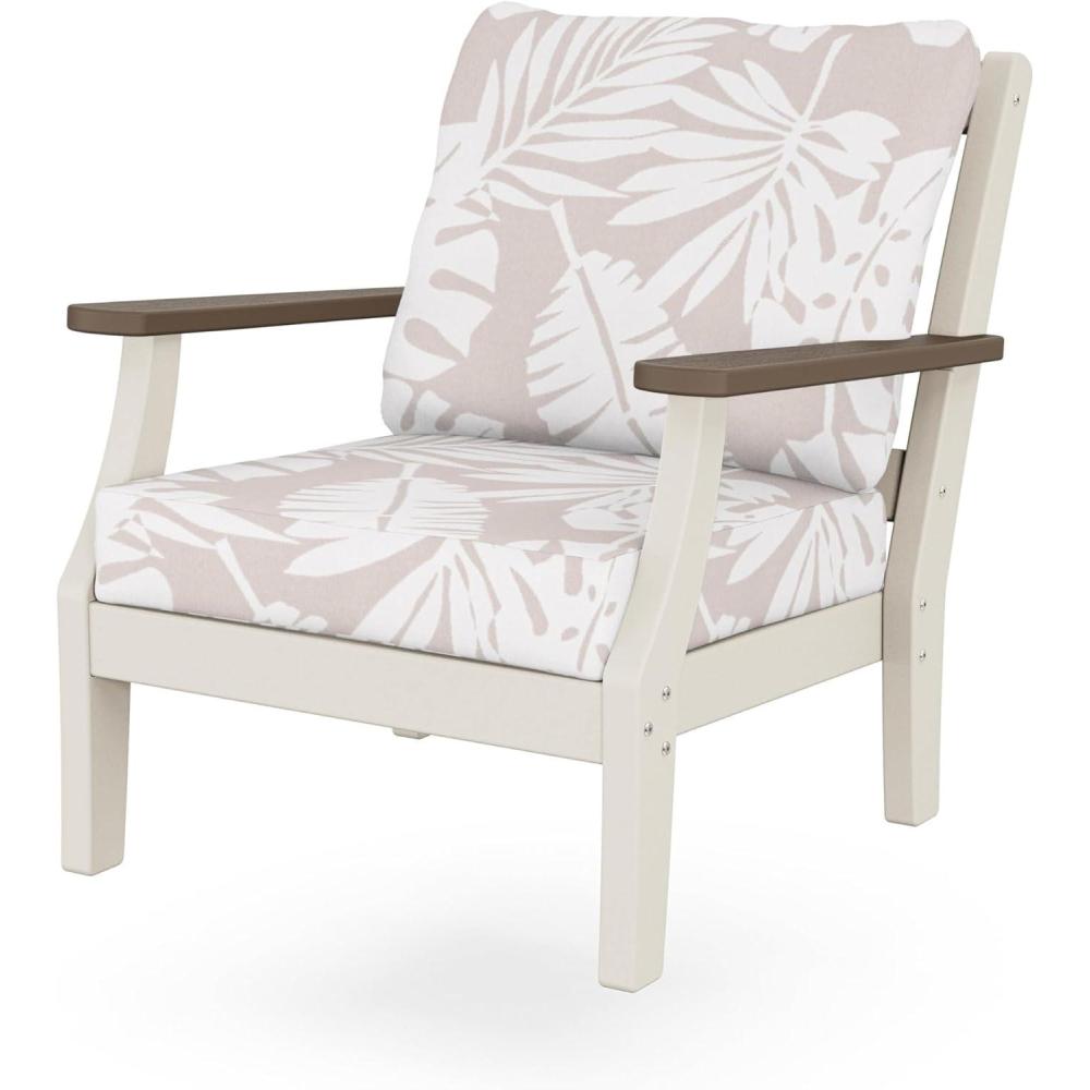imageMartha Stewart by POLYWOOD Chinoiserie Outdoor Deep Seating Chair with Cushion Slate GreyNatural Linen Durable and Comfortable HDPE AllWeather Patio Furniture for Deck Backyard Made in The USASand Kona Leaf Dune Burlap