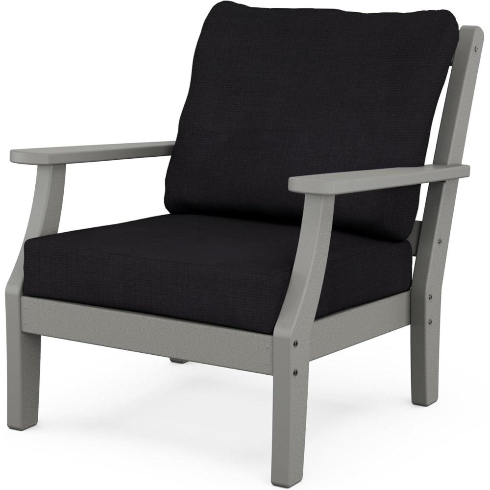 imageMartha Stewart by POLYWOOD Chinoiserie Outdoor Deep Seating Chair with Cushion Slate GreyNatural Linen Durable and Comfortable HDPE AllWeather Patio Furniture for Deck Backyard Made in The USASlate Grey Midnight Linen