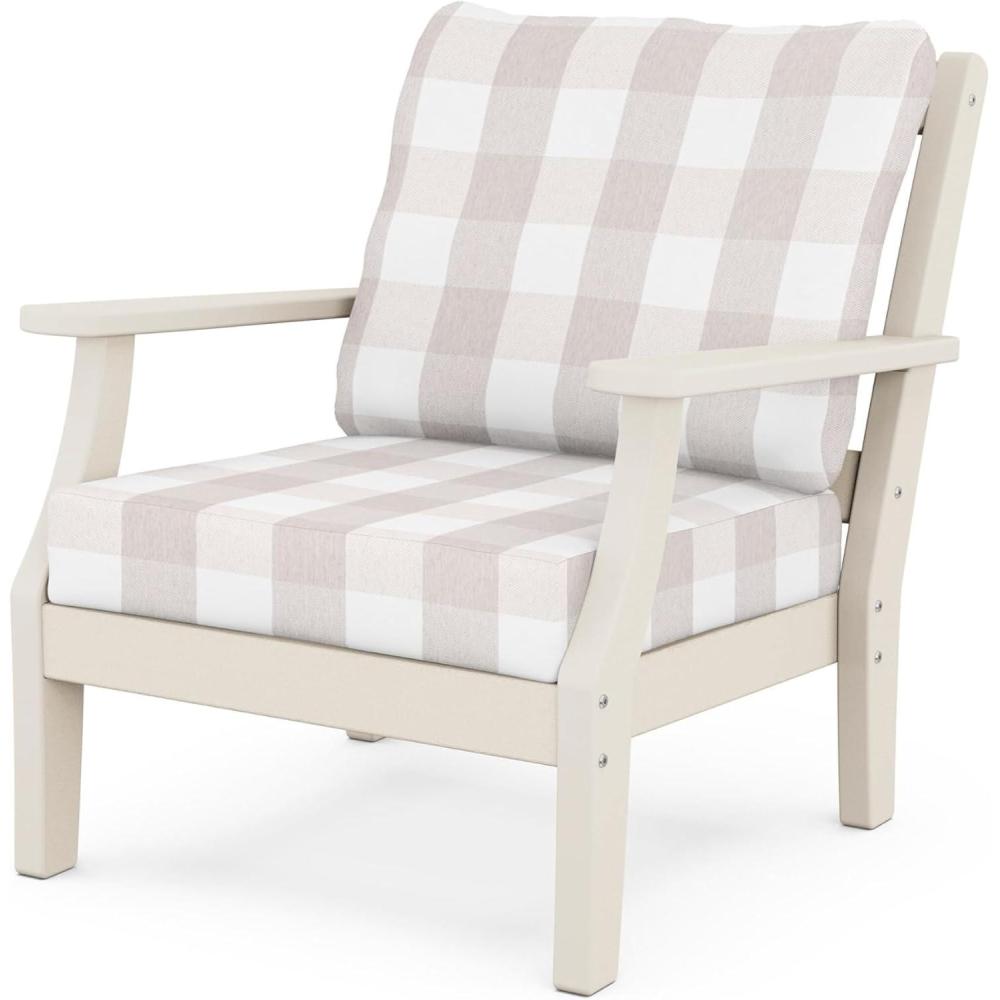 imageMartha Stewart by POLYWOOD Chinoiserie Outdoor Deep Seating Chair with Cushion Slate GreyNatural Linen Durable and Comfortable HDPE AllWeather Patio Furniture for Deck Backyard Made in The USASand Buffalo Plaid Dune Burlap