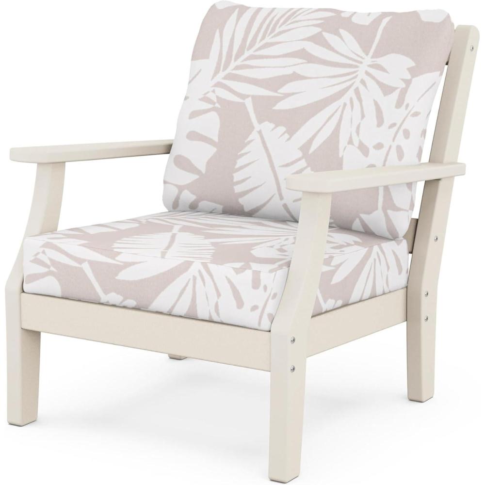 imageMartha Stewart by POLYWOOD Chinoiserie Outdoor Deep Seating Chair with Cushion Slate GreyNatural Linen Durable and Comfortable HDPE AllWeather Patio Furniture for Deck Backyard Made in The USASand Leaf Dune Burlap