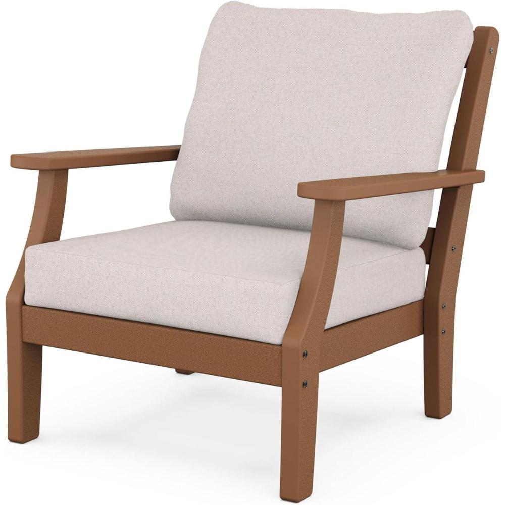 imageMartha Stewart by POLYWOOD Chinoiserie Outdoor Deep Seating Chair with Cushion Slate GreyNatural Linen Durable and Comfortable HDPE AllWeather Patio Furniture for Deck Backyard Made in The USATeak  Dune Burlap
