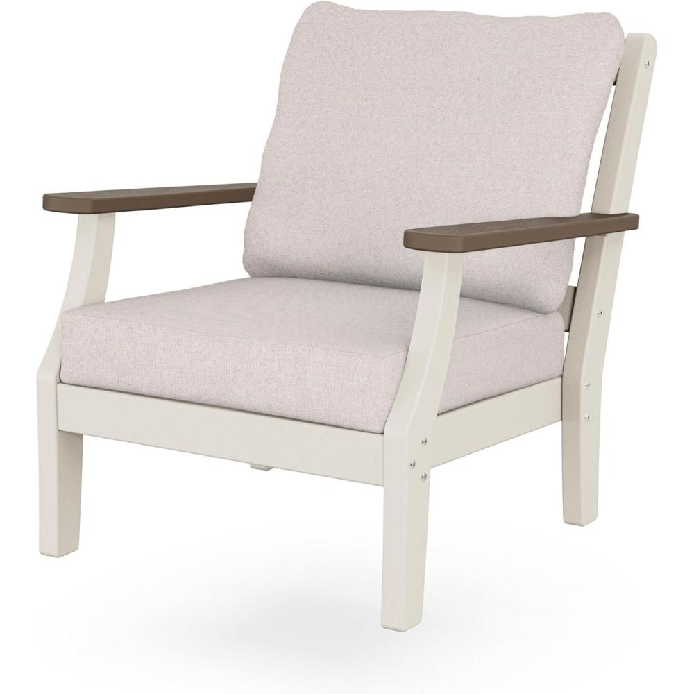 imageMartha Stewart by POLYWOOD Chinoiserie Outdoor Deep Seating Chair with Cushion Slate GreyNatural Linen Durable and Comfortable HDPE AllWeather Patio Furniture for Deck Backyard Made in The USASand Kona Dune Burlap