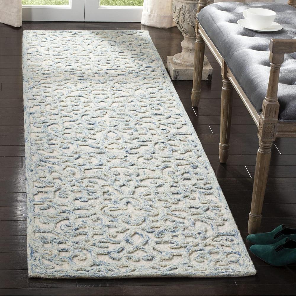 imageMartha Stewart x SAFAVIEH Area Rug Collection 8 x 10 Blue amp Ivory Handmade Wool Ideal for Living Room Bedroom Office Dining Space MSR3513BBlueIvory