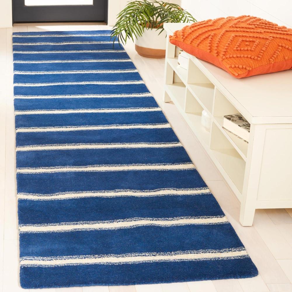 imageMartha Stewart x SAFAVIEH Area Rug Collection 8 x 10 Buckwheat Flour Beige Handmade Wool amp Viscose Ideal for Living Room Bedroom Office Dining Space MSR3617AWrought IronNavy