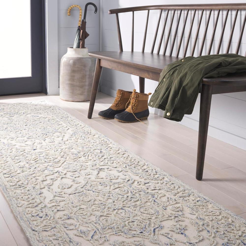 imageMartha Stewart x SAFAVIEH Area Rug Collection 8 x 10 Ivory amp Natural Handmade Wool Ideal for Living Room Bedroom Office Dining Space MSR3532AIvoryBlue