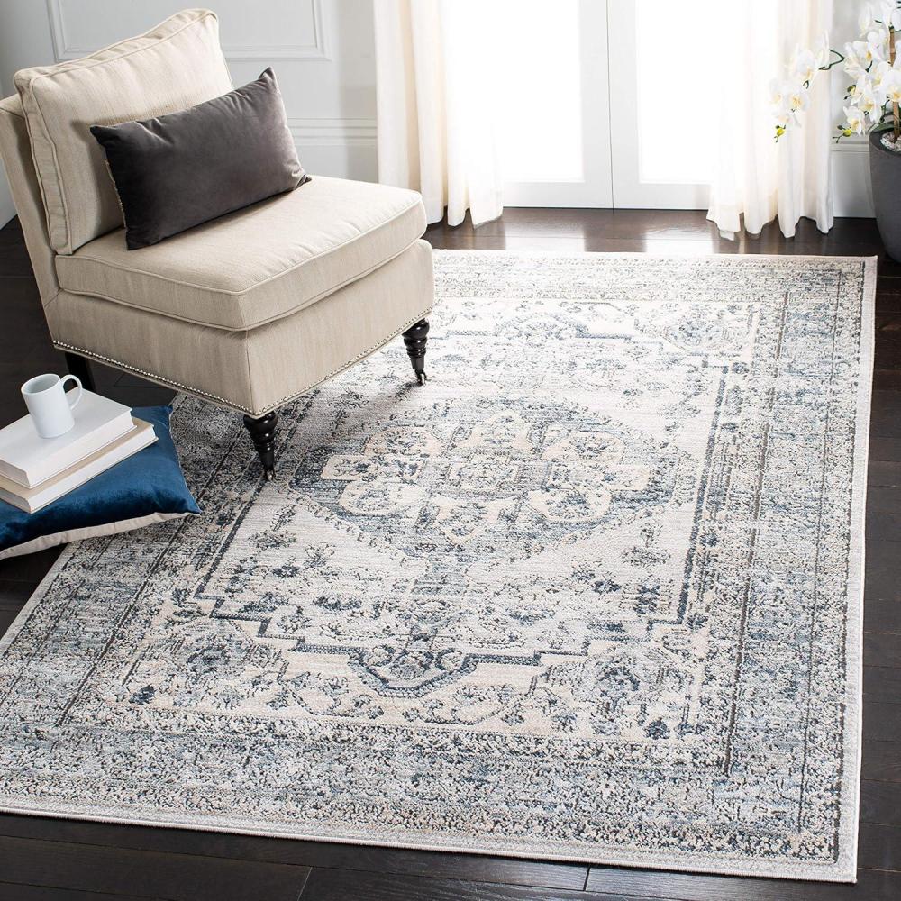 imageMartha Stewart x SAFAVIEH Area Rug Collection 8 x 10 Light Blue amp Ivory NonShedding amp Easy Cleaning Ideal for Living Room Bedroom Office Dining Space MSR877M