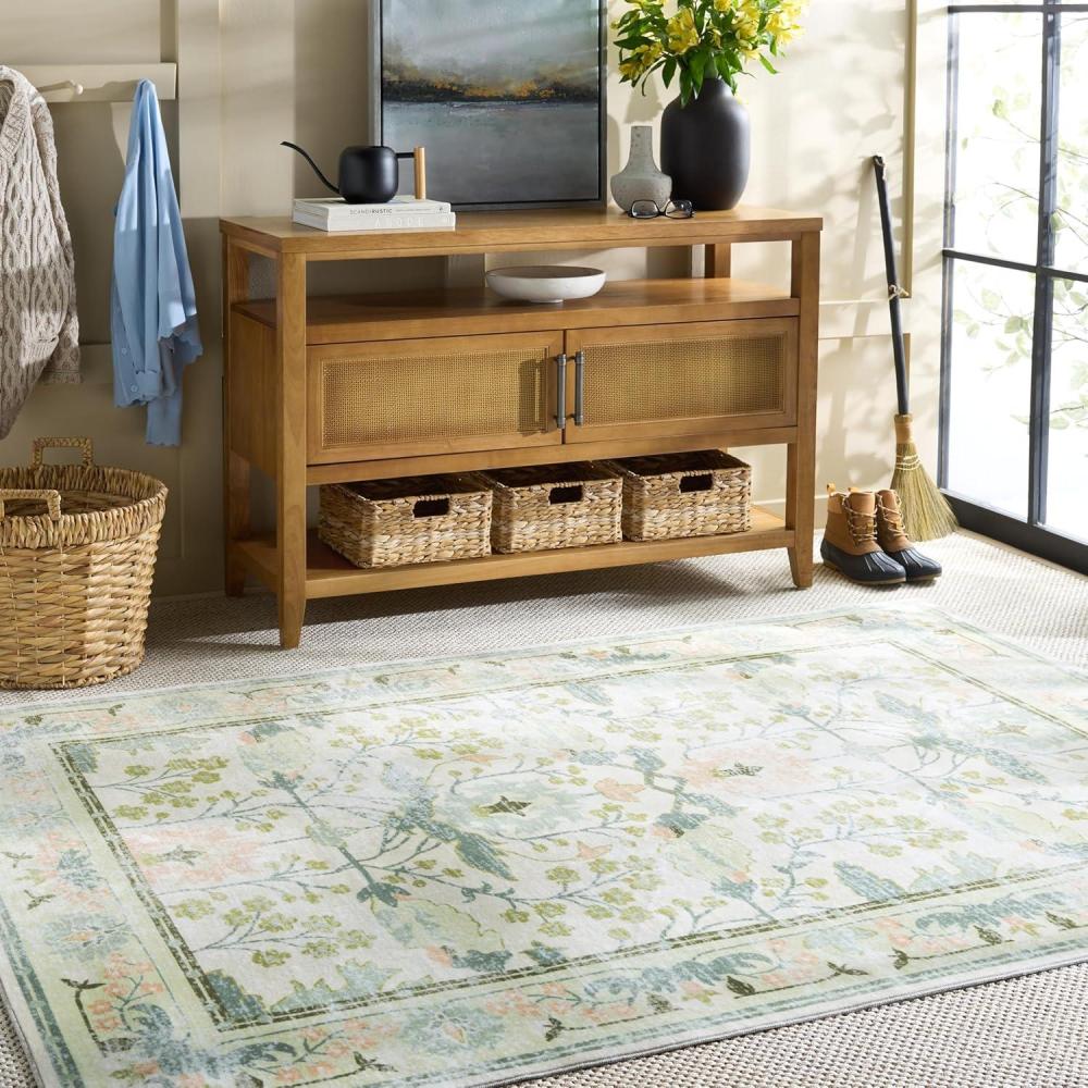 imageMartha Stewart x SAFAVIEH Machine Washable Area Rug Collection 5 x 8 Beige amp Green Slip Resistant amp Easy Cleaning Ideal for Ideal for Living Room Bedroom Dining Space MSRW181B