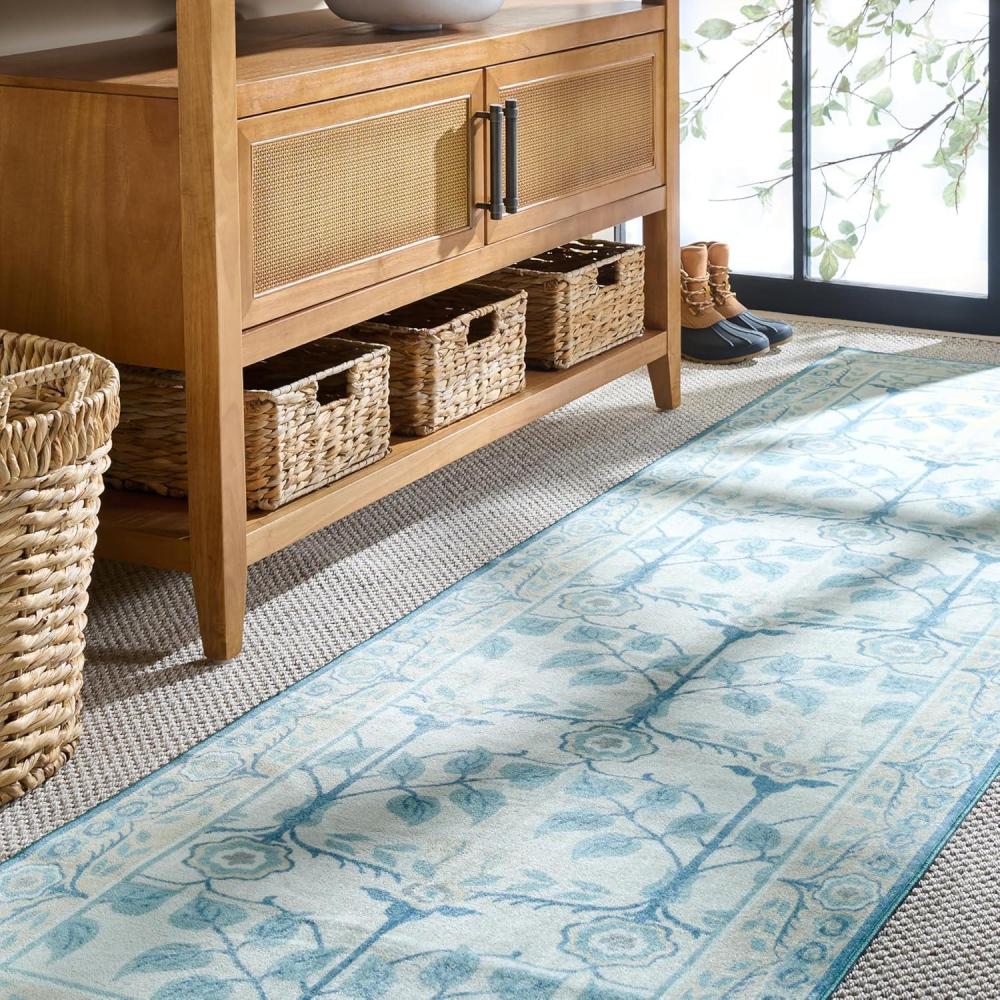 imageMartha Stewart x SAFAVIEH Machine Washable Area Rug Collection  5 x 8 Ivory amp Light Blue Slip Resistant amp Easy Cleaning Ideal for Ideal for Living Room Bedroom Dining Space MSRW182AIvoryLight Blue