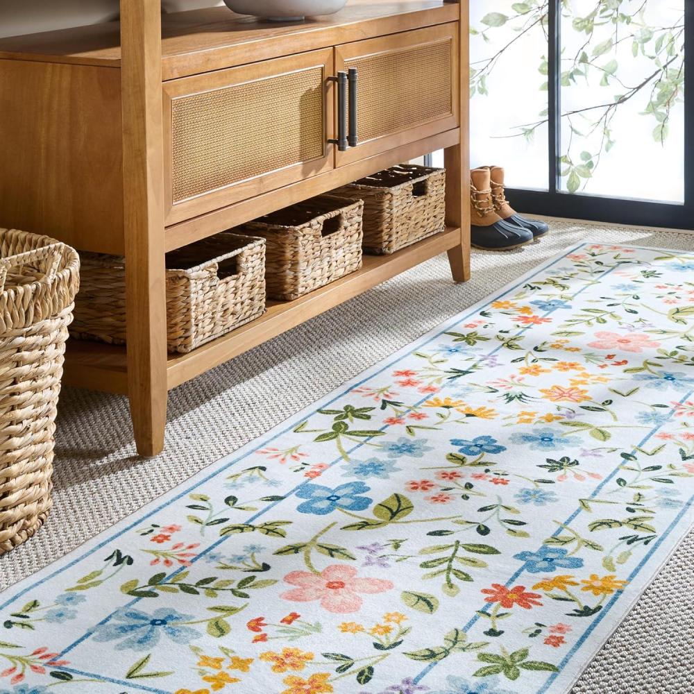 imageMartha Stewart x SAFAVIEH Machine Washable Area Rug Collection 5 x 8 Light Blue amp Rust Slip Resistant amp Easy Cleaning Ideal for Ideal for Living Room Bedroom Dining Space MSRW190KLight BlueRust