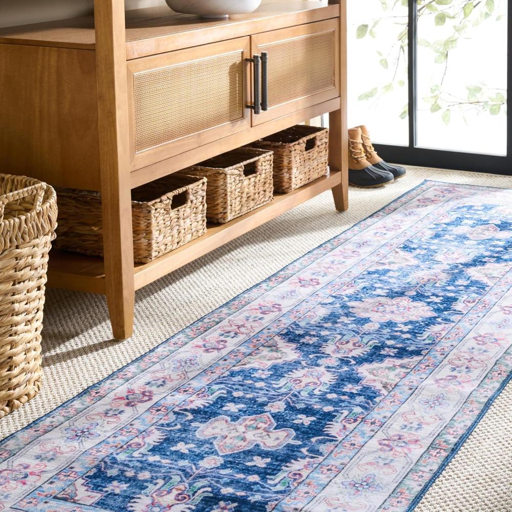 imageMartha Stewart x SAFAVIEH Machine Washable Area Rug Collection 5 x 8 Navy amp Beige Slip Resistant amp Easy Cleaning Ideal for Ideal for Living Room Bedroom Dining Space MSRW196NNavyBeige