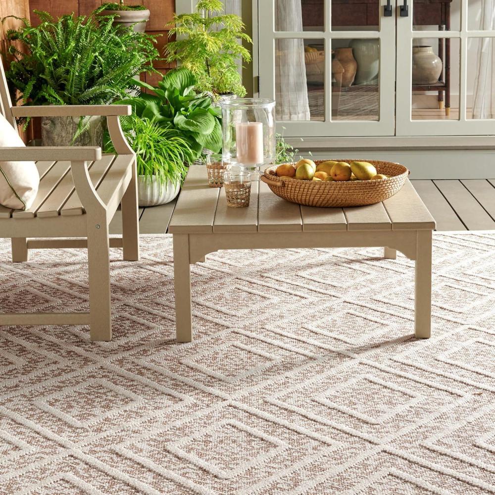 imageMartha Stewart x SAFAVIEH Outdoor Area Rug Collection 8 x 10 Light Beige amp Brown Weather Resistant amp Washable Ideal for Patio Backyard Mudroom Deck Dining Space MSRO218B