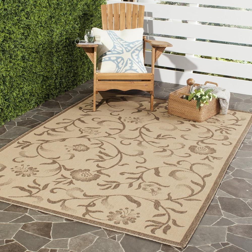 imageMartha Stewart x SAFAVIEH Outdoor Area Rug Collection  8 x 112 Cream amp Brown Weather Resistant amp Washable Ideal for Patio Backyard Mudroom Deck Dining Space MSR425112