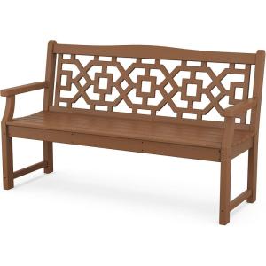 Martha Stewart by POLYWOOD Chinoiserie 60″ Outdoor Bench, Sand – Durable All-Weather HDPE Garden Seat with Back Support – Classic 3 Person Seating for Patio, Porch & Backyard, Made in The USA(Teak)