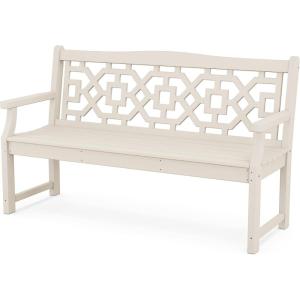 Martha Stewart by POLYWOOD Chinoiserie 60″ Outdoor Bench, Sand – Durable All-Weather HDPE Garden Seat with Back Support – Classic 3 Person Seating for Patio, Porch & Backyard, Made in The USA(Sand)