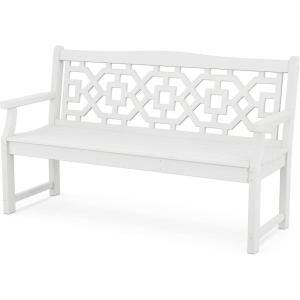 Martha Stewart by POLYWOOD Chinoiserie 60″ Outdoor Bench, Sand – Durable All-Weather HDPE Garden Seat with Back Support – Classic 3 Person Seating for Patio, Porch & Backyard, Made in The USA(White)