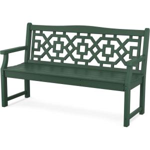Martha Stewart by POLYWOOD Chinoiserie 60″ Outdoor Bench, Sand – Durable All-Weather HDPE Garden Seat with Back Support – Classic 3 Person Seating for Patio, Porch & Backyard, Made in The USA(Green)