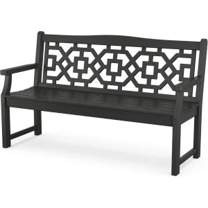Martha Stewart by POLYWOOD Chinoiserie 60″ Outdoor Bench, Sand – Durable All-Weather HDPE Garden Seat with Back Support – Classic 3 Person Seating for Patio, Porch & Backyard, Made in The USA(Black)