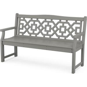 Martha Stewart by POLYWOOD Chinoiserie 60″ Outdoor Bench, Sand – Durable All-Weather HDPE Garden Seat with Back Support – Classic 3 Person Seating for Patio, Porch & Backyard, Made in The USA(Slate Grey)