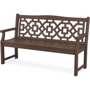 Martha Stewart by POLYWOOD Chinoiserie 60″ Outdoor Bench, Sand – Durable All-Weather HDPE Garden Seat with Back Support – Classic 3 Person Seating for Patio, Porch & Backyard, Made in The USA(Mahogany)
