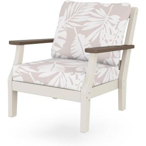 Martha Stewart by POLYWOOD Chinoiserie Outdoor Deep Seating Chair with Cushion, Slate Grey/Natural Linen, Durable and Comfortable HDPE All-Weather Patio Furniture for Deck, Backyard, Made in The USA(Sand / Kona / Leaf Dune Burlap)