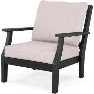 Martha Stewart by POLYWOOD Chinoiserie Outdoor Deep Seating Chair with Cushion, Slate Grey/Natural Linen, Durable and Comfortable HDPE All-Weather Patio Furniture for Deck, Backyard, Made in The USA(Black / Dune Burlap)