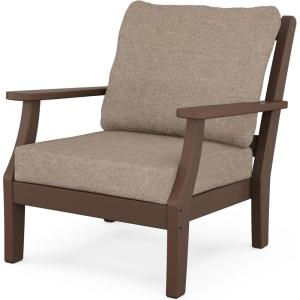 Martha Stewart by POLYWOOD Chinoiserie Outdoor Deep Seating Chair with Cushion, Slate Grey/Natural Linen, Durable and Comfortable HDPE All-Weather Patio Furniture for Deck, Backyard, Made in The USA(Mahogany / Spiced Burlap)
