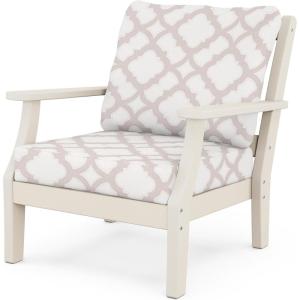 Martha Stewart by POLYWOOD Chinoiserie Outdoor Deep Seating Chair with Cushion, Slate Grey/Natural Linen, Durable and Comfortable HDPE All-Weather Patio Furniture for Deck, Backyard, Made in The USA(Sand / Trellis Dune Burlap)