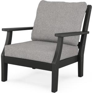 Martha Stewart by POLYWOOD Chinoiserie Outdoor Deep Seating Chair with Cushion, Slate Grey/Natural Linen, Durable and Comfortable HDPE All-Weather Patio Furniture for Deck, Backyard, Made in The USA(Black / Grey Mist)