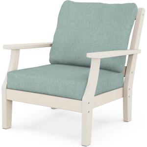 Martha Stewart by POLYWOOD Chinoiserie Outdoor Deep Seating Chair with Cushion, Slate Grey/Natural Linen, Durable and Comfortable HDPE All-Weather Patio Furniture for Deck, Backyard, Made in The USA(Sand / Glacier Spa)