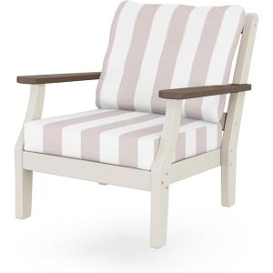 Martha Stewart by POLYWOOD Chinoiserie Outdoor Deep Seating Chair with Cushion, Slate Grey/Natural Linen, Durable and Comfortable HDPE All-Weather Patio Furniture for Deck, Backyard, Made in The USA(Sand / Kona / Cabana Stripe Dune Burlap)