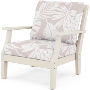Martha Stewart by POLYWOOD Chinoiserie Outdoor Deep Seating Chair with Cushion, Slate Grey/Natural Linen, Durable and Comfortable HDPE All-Weather Patio Furniture for Deck, Backyard, Made in The USA(Sand / Leaf Dune Burlap)